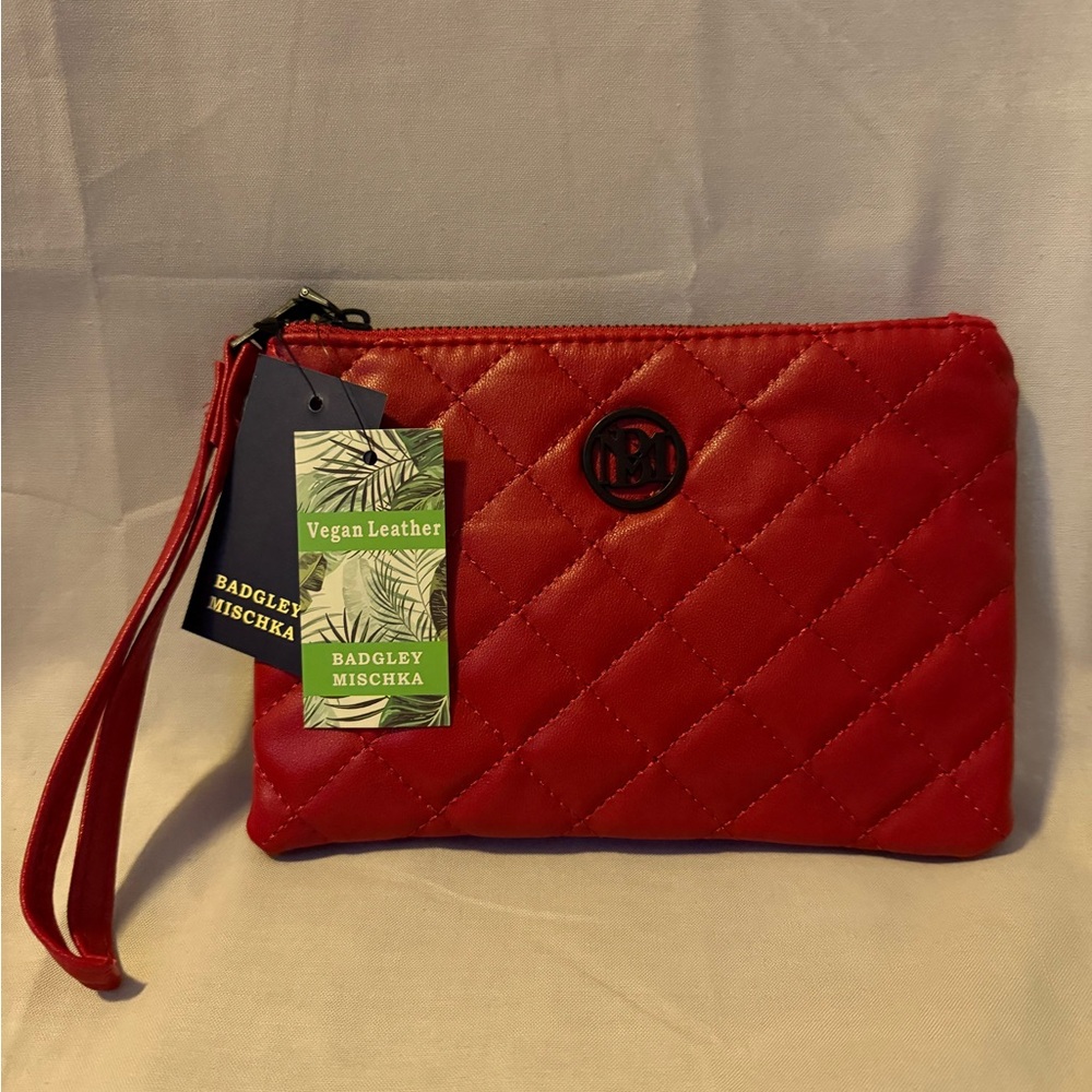 Badgley Mischka Red Quilted Clutch Wristlet